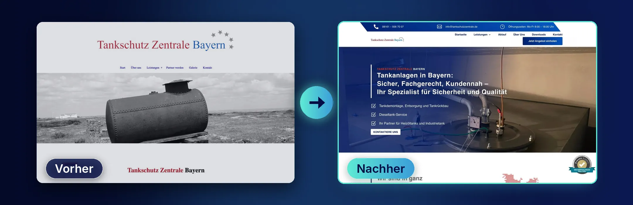 Website-Relaunch der Tankschutzzentrale Bayern: alte und neue Website im Vergleich